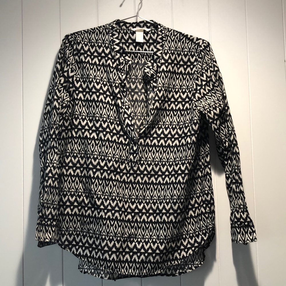 H&M cotton lightweight geometric pattern long sleeve Chinese collar 3/4 button 8